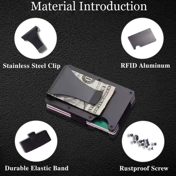 RFID Blocking Slim Wallet with Money Clip | Minimalist Metal Card Holder (Black) - Picture 7 of 7